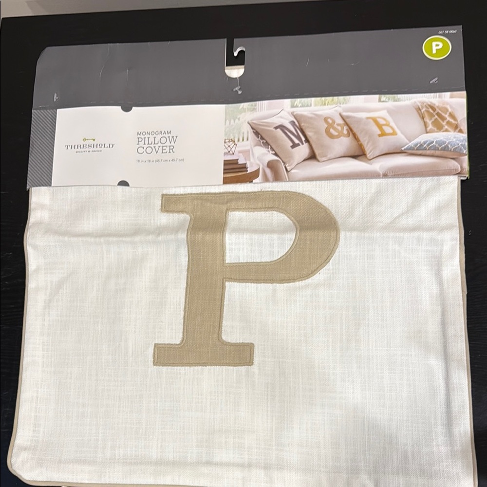 NWT Threshold Cream and Tan Monogram Letter P Pillow Cover not pillow (special)